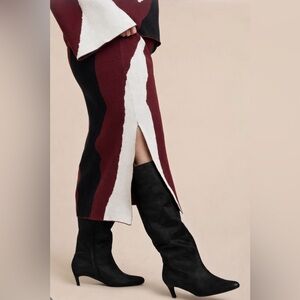 Black Calf Hair Knee-High Kitten Heel Boots size 10W